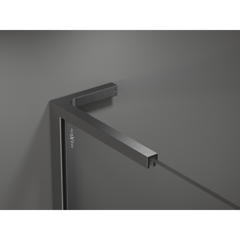 Mexen Kioto+ L Shower Wall with Shelf Walk-in 50 x 200 cm, Black Frame, Gun Gray Brushed - 800-050-123-66-70