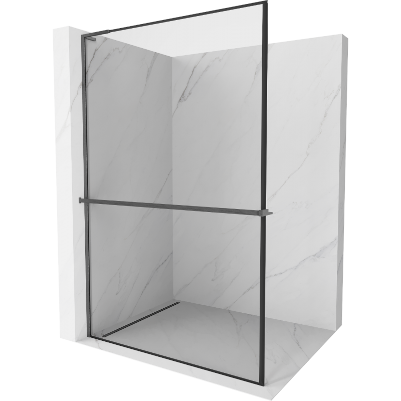 Mexen Kioto+ L shower screen with shelf Walk-in 100 x 200 cm, black frame, gun gray brushed - 800-100-123-66-70