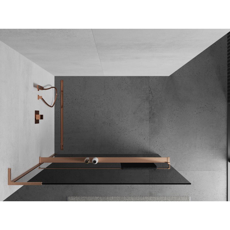 Mexen Kioto+ L Shower Screen with Shelf Walk-in 120 x 200 cm, graphite, brushed copper - 800-120-123-65-40