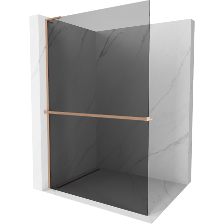 Mexen Kioto+ L Walk-in Shower Panel with Shelf 120 x 200 cm, Graphite, Brushed Copper - 800-120-123-65-40