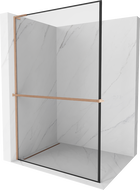 Mexen Kioto+ L shower screen with Walk-in shelf 60 x 200 cm, black frame, brushed copper - 800-060-123-65-70