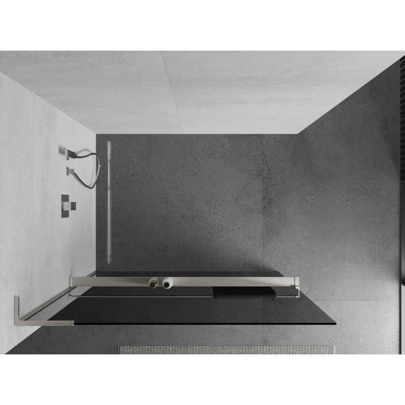 Mexen Kioto+ L shower wall with shelf Walk-in 100 x 200 cm, graphite, brushed nickel - 800-100-123-97-40