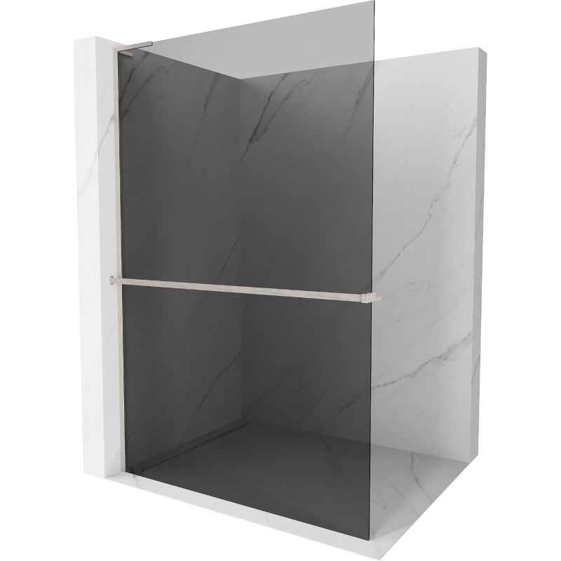 Mexen Kioto+ L walk-in shower wall with shelf 110 x 200 cm, graphite, brushed nickel - 800-110-123-97-40