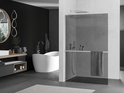 Mexen Kioto+ L Shower Wall with Walk-in Shelf 120 x 200 cm, Graphite, Brushed Nickel - 800-120-123-97-40