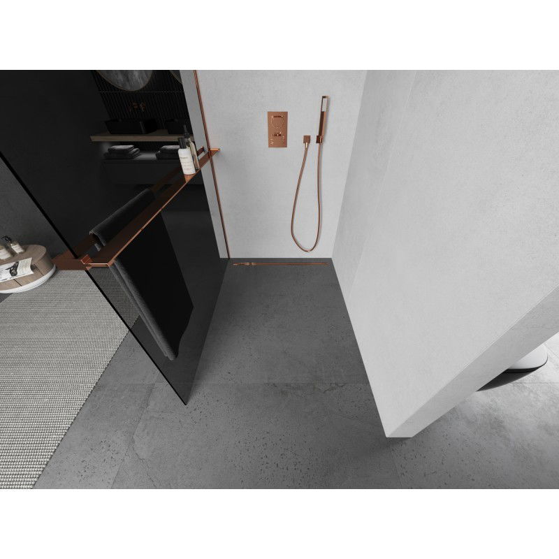 Mexen Kioto+ L shower wall with Walk-in shelf 80 x 200 cm, graphite, pink gold - 800-080-123-60-40