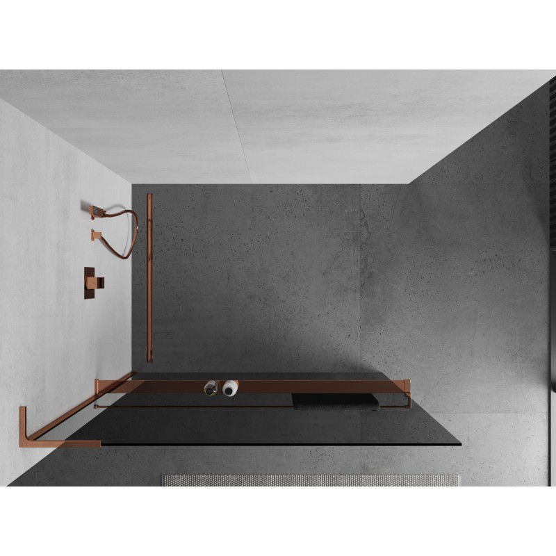 Mexen Kioto+ L shower wall with Walk-in shelf 90 x 200 cm, graphite, rose gold - 800-090-123-60-40