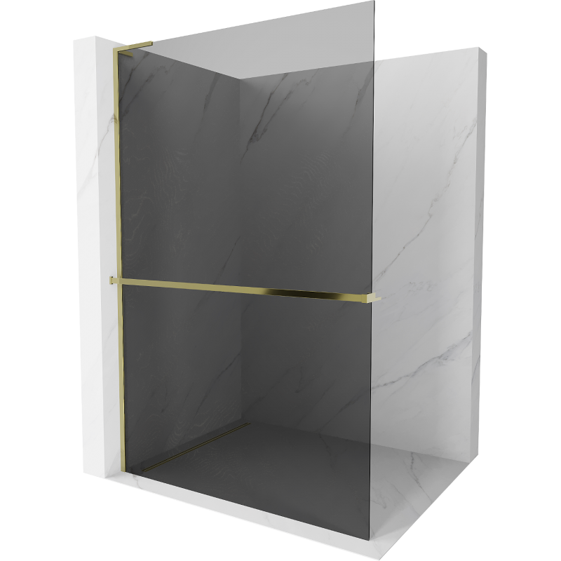Mexen Kioto+ L Shower Wall with Walk-in Shelf 70 x 200 cm, Graphite, Gold - 800-070-123-50-40