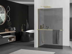 Mexen Kioto+ L Shower Wall with Walk-in Shelf 120 x 200 cm, Graphite, Gold - 800-120-123-50-40