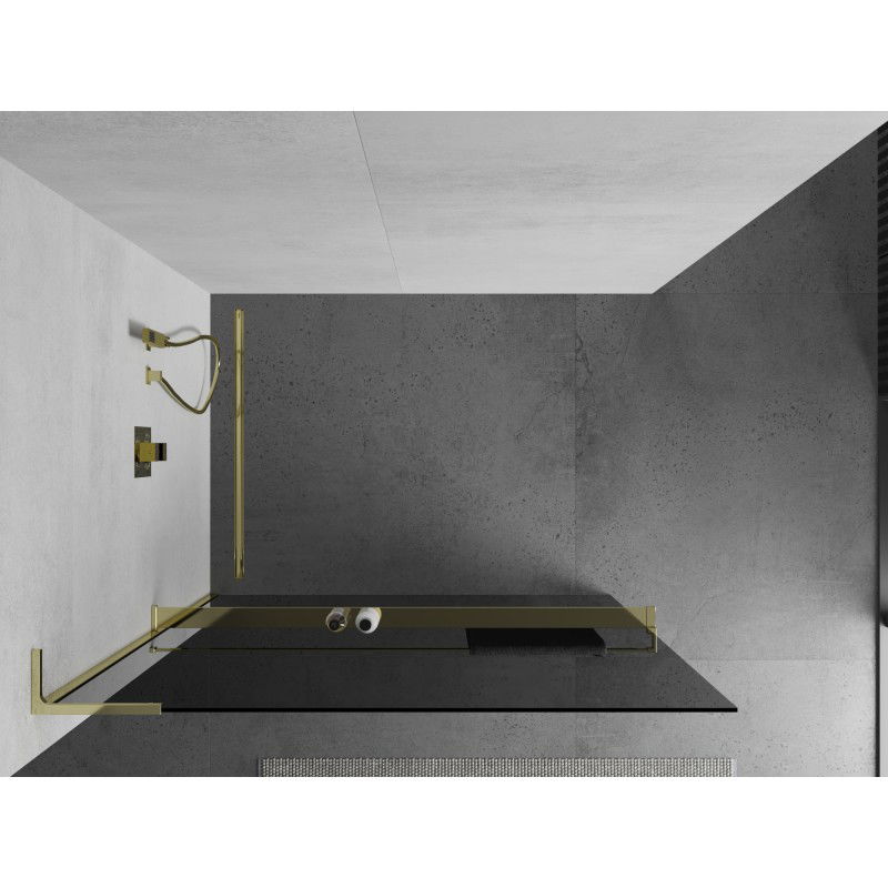 Mexen Kioto+ L shower wall with shelf Walk-in 120 x 200 cm, graphite, gold - 800-120-123-50-40
