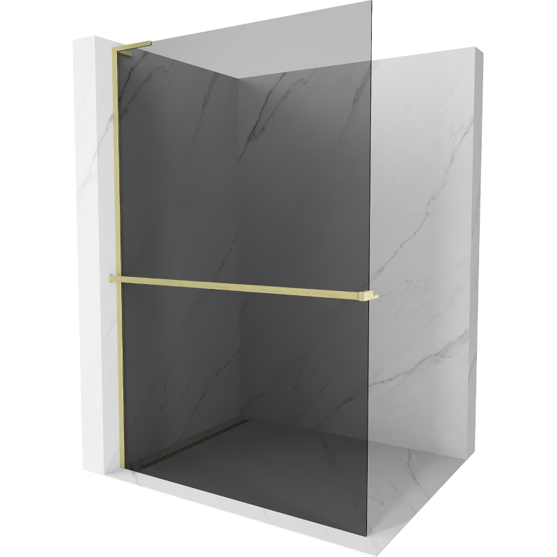 Mexen Kioto+ L Walk-in Shower Wall with Shelf 80 x 200 cm, Graphite, Brushed Gold - 800-080-123-55-40