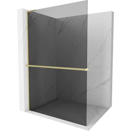 Mexen Kioto+ L Shower Wall with Shelf Walk-in 90 x 200 cm, Graphite, Brushed Gold - 800-090-123-55-40