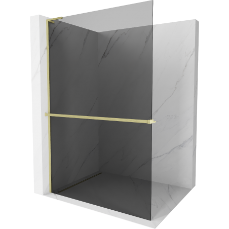 Mexen Kioto+ L shower wall with shelf Walk-in 100 x 200 cm, graphite, brushed gold - 800-100-123-55-40