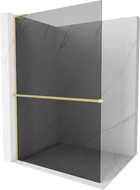 Mexen Kioto+ L Walk-in Shower Wall with Shelf 100 x 200 cm, Graphite, Brushed Gold - 800-100-123-55-40