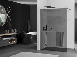 Mexen Kioto+ L Walk-in Shower Wall with Shelf 110 x 200 cm, Graphite, Gun Metal - 800-110-123-95-40