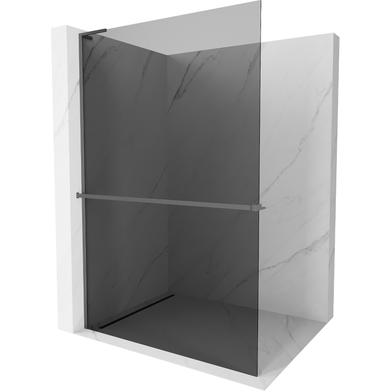 Mexen Kioto+ L Walk-in Shower Wall with Shelf 110 x 200 cm, Graphite, Gun Metal - 800-110-123-95-40