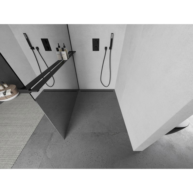 Mexen Kioto+ L shower wall with Walk-in shelf 80 x 200 cm, mirror, black - 800-080-123-70-50