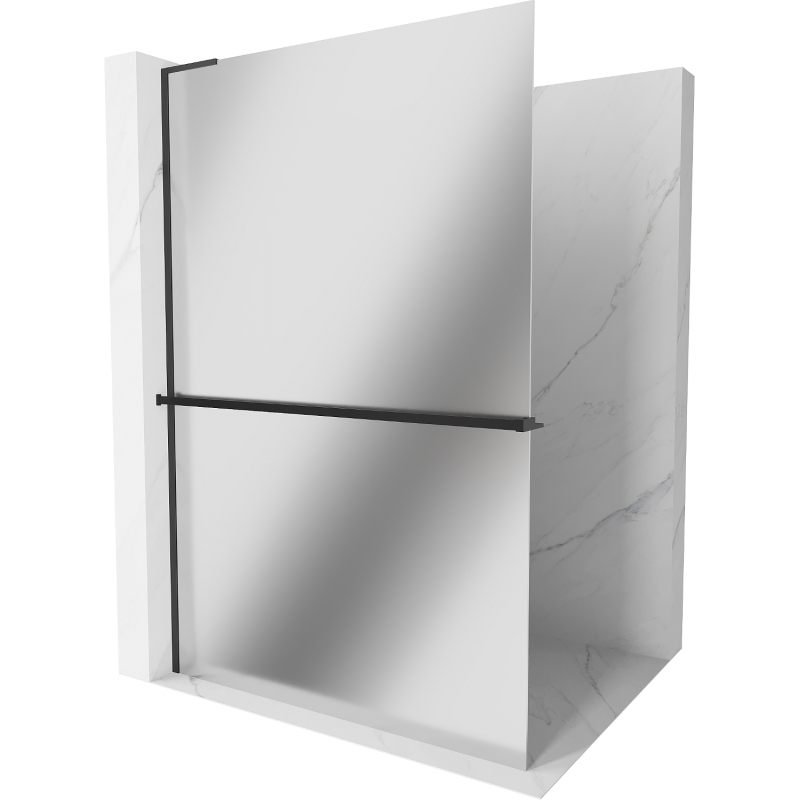 Mexen Kioto+ L Shower Wall with Walk-in Shelf 110 x 200 cm, Mirror, Black - 800-110-123-70-50