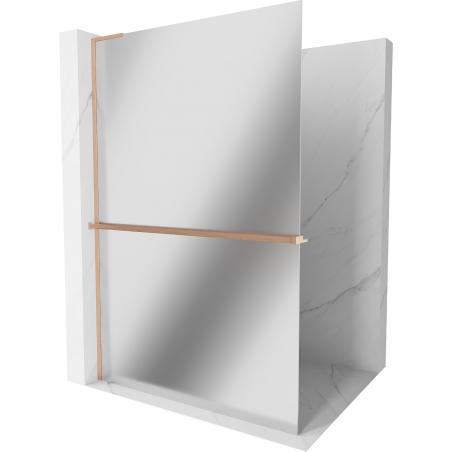 Mexen Kioto+ L Shower Wall with Shelf Walk-in 100 x 200 cm, Mirror, Brushed Copper - 800-100-123-65-50