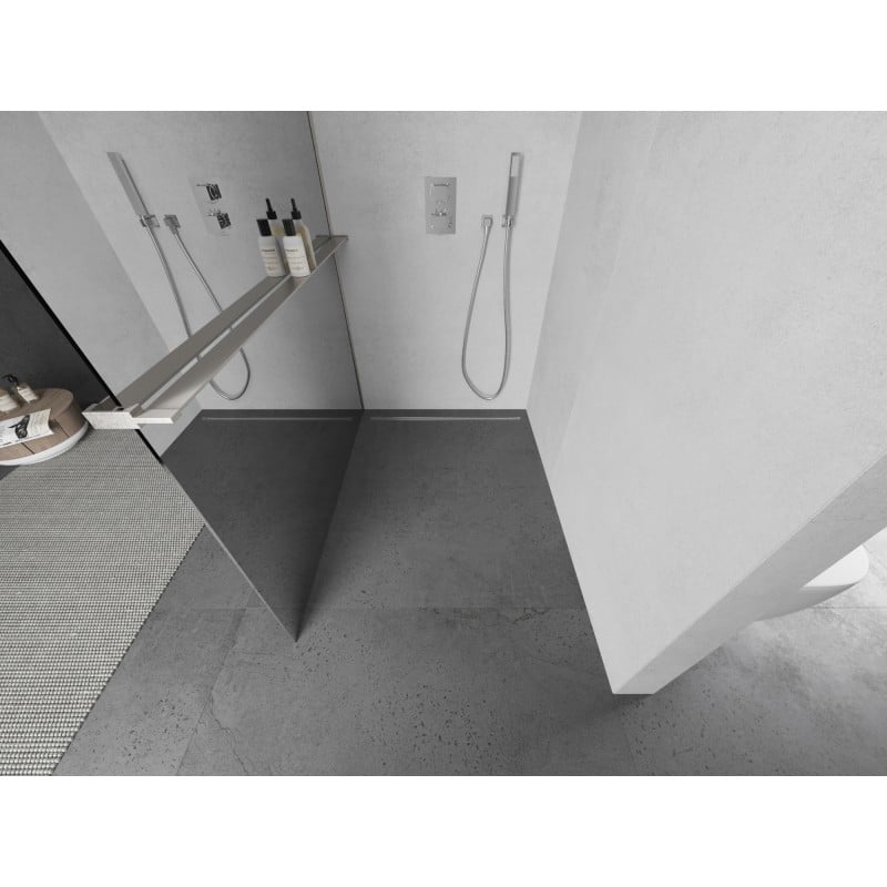 Mexen Kioto+ L Shower Wall with Shelf Walk-in 110 x 200 cm, Mirror, Brushed Nickel - 800-110-123-97-50