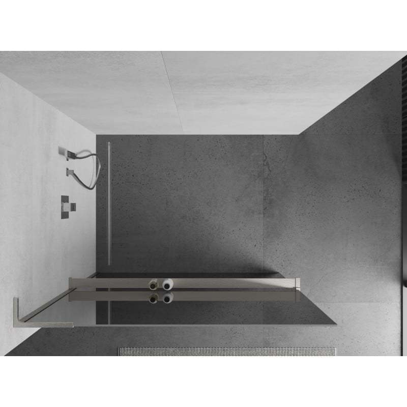 Mexen Kioto+ L Shower Wall with Shelf Walk-in 110 x 200 cm, Mirror, Brushed Nickel - 800-110-123-97-50