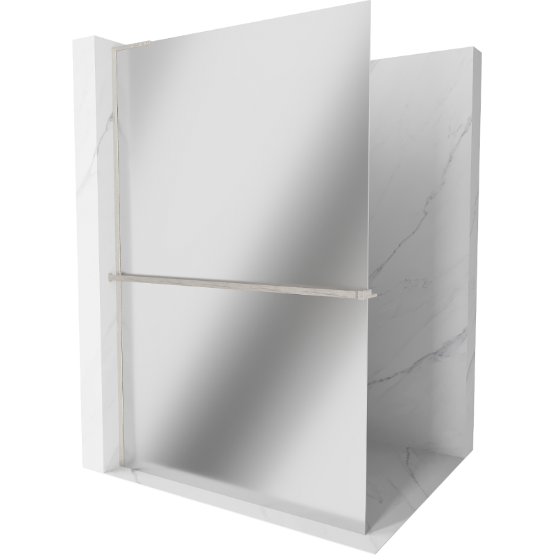 Mexen Kioto+ L Shower Wall with Walk-in Shelf 110 x 200 cm, Mirror, Brushed Nickel - 800-110-123-97-50