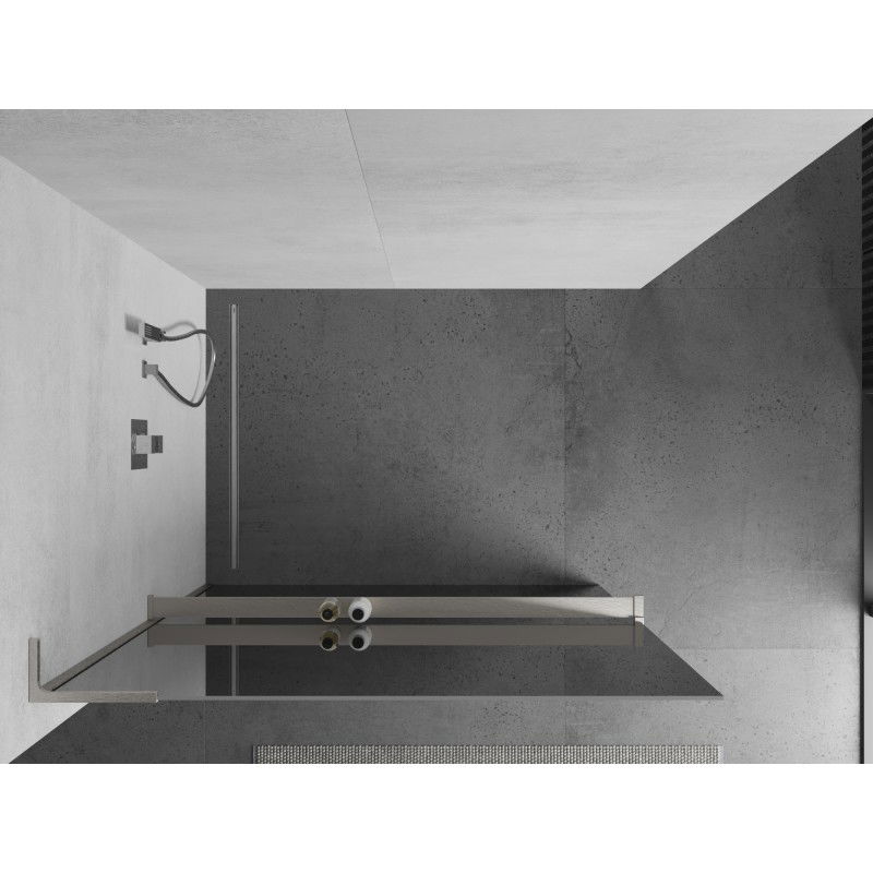 Mexen Kioto+ L Shower Screen with Shelf Walk-in 120 x 200 cm, Mirror, Brushed Nickel - 800-120-123-97-50