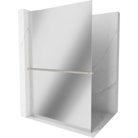 Mexen Kioto+ L Shower Screen with Walk-in Shelf 120 x 200 cm, Mirror, Brushed Nickel - 800-120-123-97-50