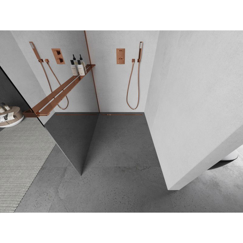 Mexen Kioto+ L shower wall with Walk-in shelf 80 x 200 cm, mirror, rose gold - 800-080-123-60-50