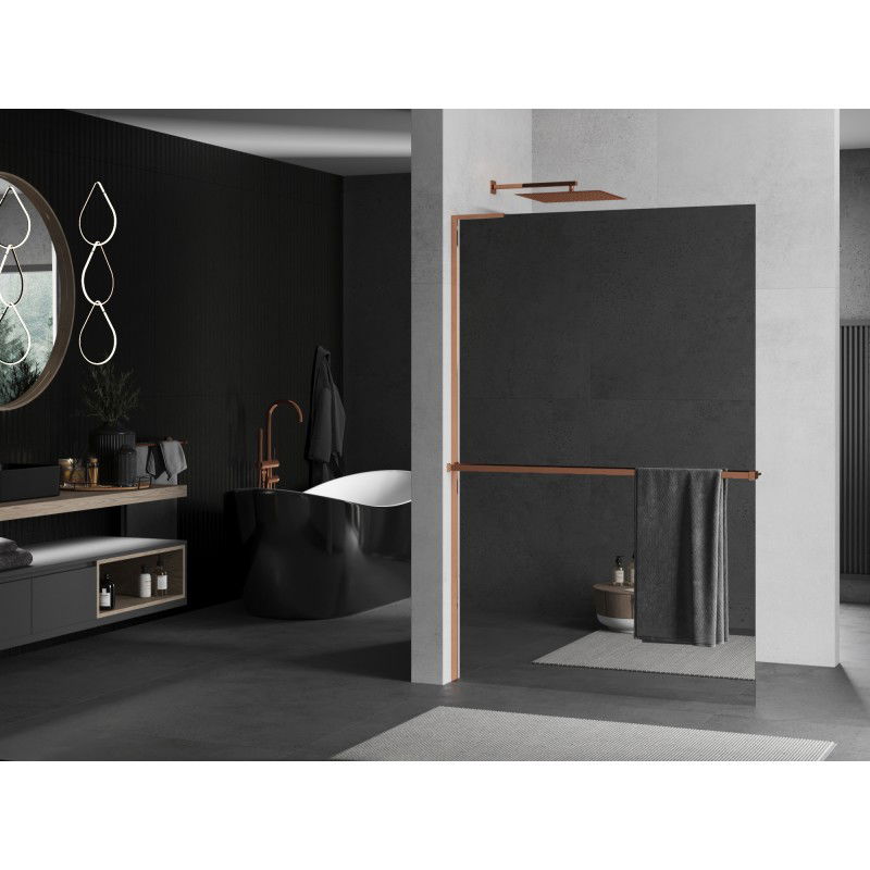 Mexen Kioto+ L shower wall with Walk-in shelf 80 x 200 cm, mirror, rose gold - 800-080-123-60-50