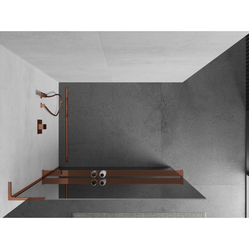 Mexen Kioto+ L shower wall with Walk-in shelf 80 x 200 cm, mirror, rose gold - 800-080-123-60-50