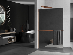 Mexen Kioto+ L Shower Wall with Shelf Walk-in 90 x 200 cm, Mirror, Rose Gold - 800-090-123-60-50