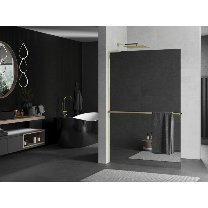 Mexen Kioto+ L Shower Screen with Shelf Walk-in 90 x 200 cm, Mirror, Gold - 800-090-123-50-50