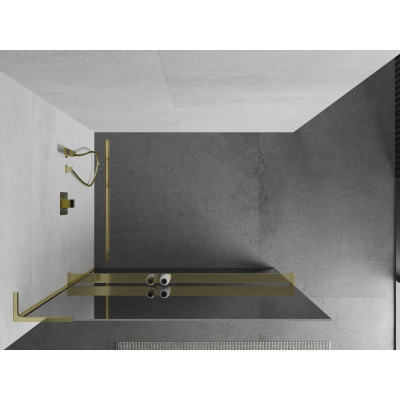 Mexen Kioto+ L Shower Screen with Shelf Walk-in 100 x 200 cm, Mirror, Gold - 800-100-123-50-50
