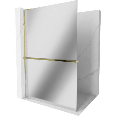 Mexen Kioto+ L Shower Screen with Shelf Walk-in 100 x 200 cm, Mirror, Gold - 800-100-123-50-50