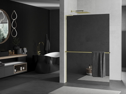 Mexen Kioto+ L Shower Wall with Walk-in Shelf 120 x 200 cm, Mirror, Gold - 800-120-123-50-50