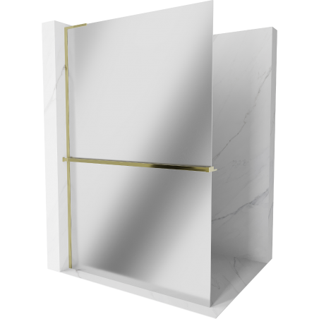 Mexen Kioto+ L Shower Wall with Walk-in Shelf 120 x 200 cm, Mirror, Gold - 800-120-123-50-50