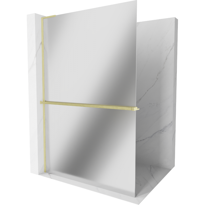 Mexen Kioto+ L Shower Wall with Shelf Walk-in 80 x 200 cm, Mirror, Brushed Gold - 800-080-123-55-50