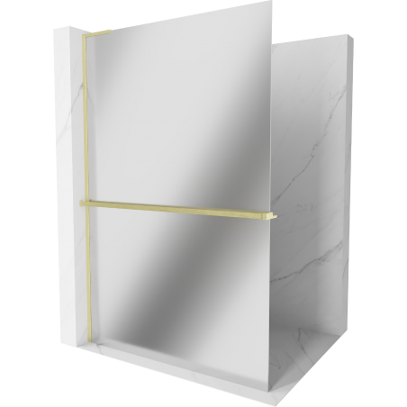 Mexen Kioto+ L Shower Wall with Shelf Walk-in 80 x 200 cm, Mirror, Brushed Gold - 800-080-123-55-50