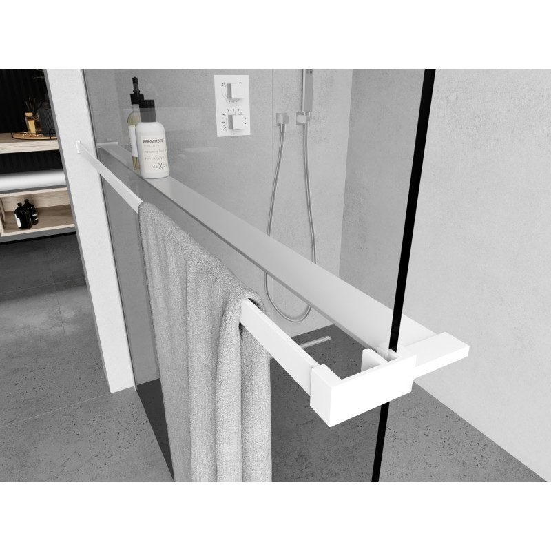 Mexen Kioto+ shower partition shelf with towel rail, white - 800-02-20