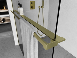 Mexen shower wall shelf with towel rail, brushed gold - 800-02-55