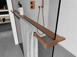 Mexen shower wall shelf with towel rail, brushed copper - 800-02-65