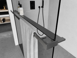 Mexen shelf for shower wall with towel rail, gun gray brushed - 800-02-66