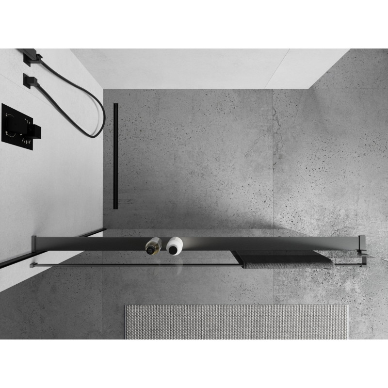 Mexen Kioto+ shower wall shelf with towel rail, brushed gun gray - 800-02-66