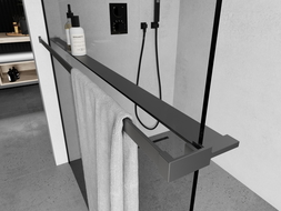 Mexen shelf for shower wall with towel rail, gun metal - 800-02-95