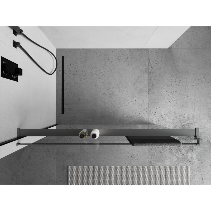 Mexen Kioto+ shower partition shelf with towel rail, gun metal - 800-02-95