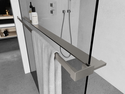 Mexen shower wall shelf with towel rail, brushed nickel - 800-02-97