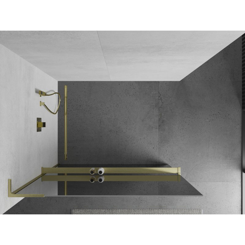 Mexen Kioto+ L Shower Screen with Shelf Walk-in 110 x 200 cm, Mirror, Brushed Gold - 800-110-123-55-50