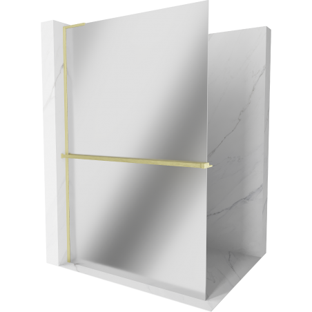 Mexen Kioto+ L Shower Screen with Shelf Walk-in 110 x 200 cm, Mirror, Brushed Gold - 800-110-123-55-50