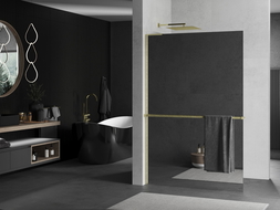 Mexen Kioto+ L Shower Wall with Shelf Walk-in 120 x 200 cm, Mirror, Brushed Gold - 800-120-123-55-50