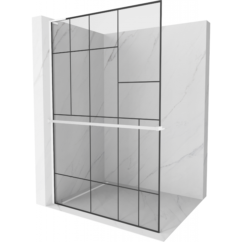 Mexen Kioto+ L shower wall with Walk-in shelf 70 x 200 cm, black pattern, white - 800-070-123-20-78